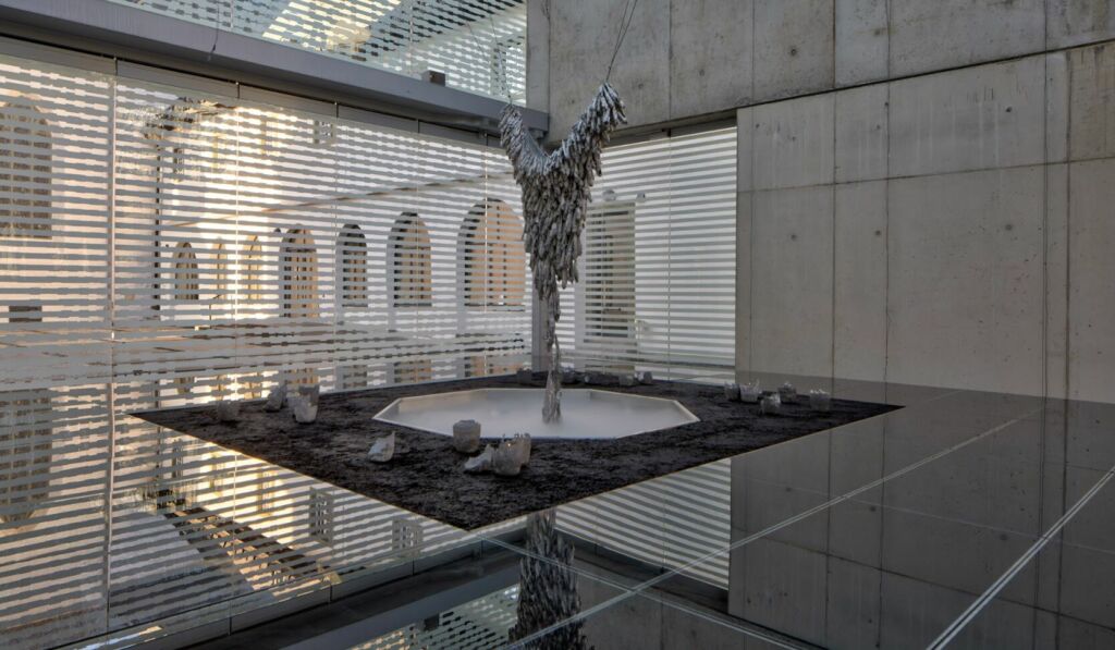 patio with sculpture silver